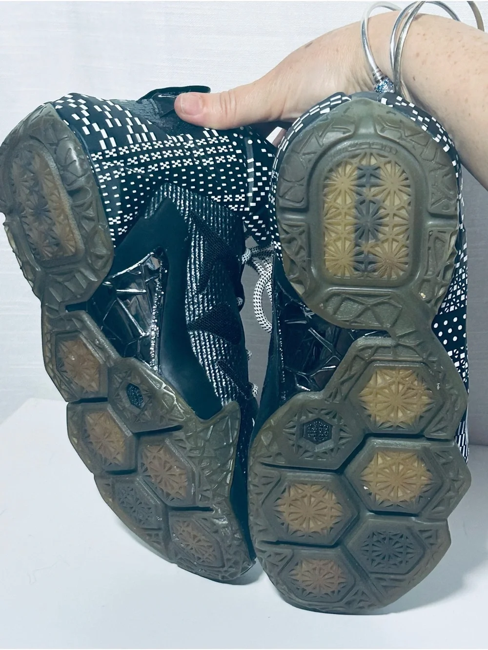 Nike LeBron 12 BHM Kids Black and White Patterned Basketball Sneakers
